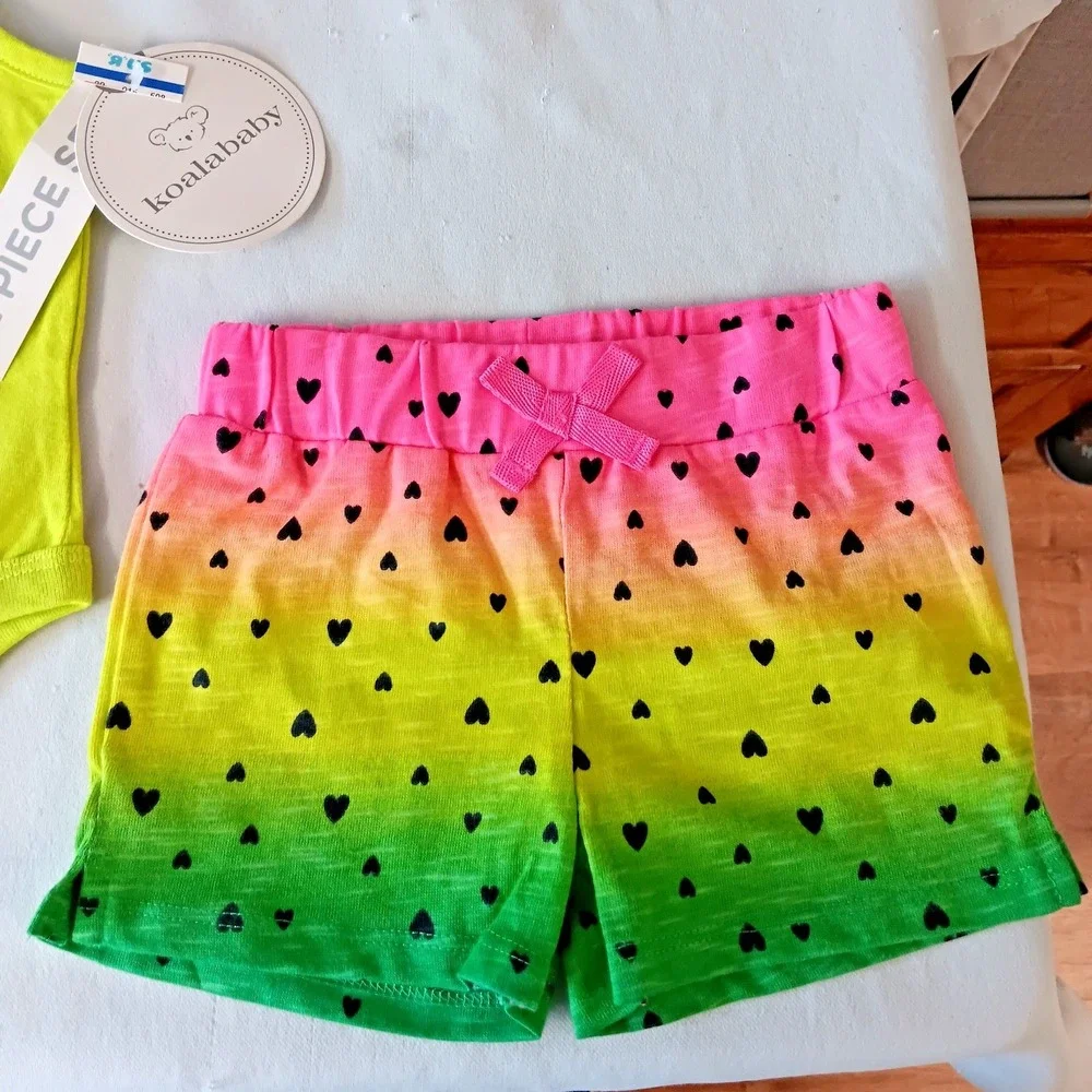 Koala Baby Watermelon Bodysuit Shorts‎ Set 0-3 Months Neon Y2K Kidcore Rainbow
